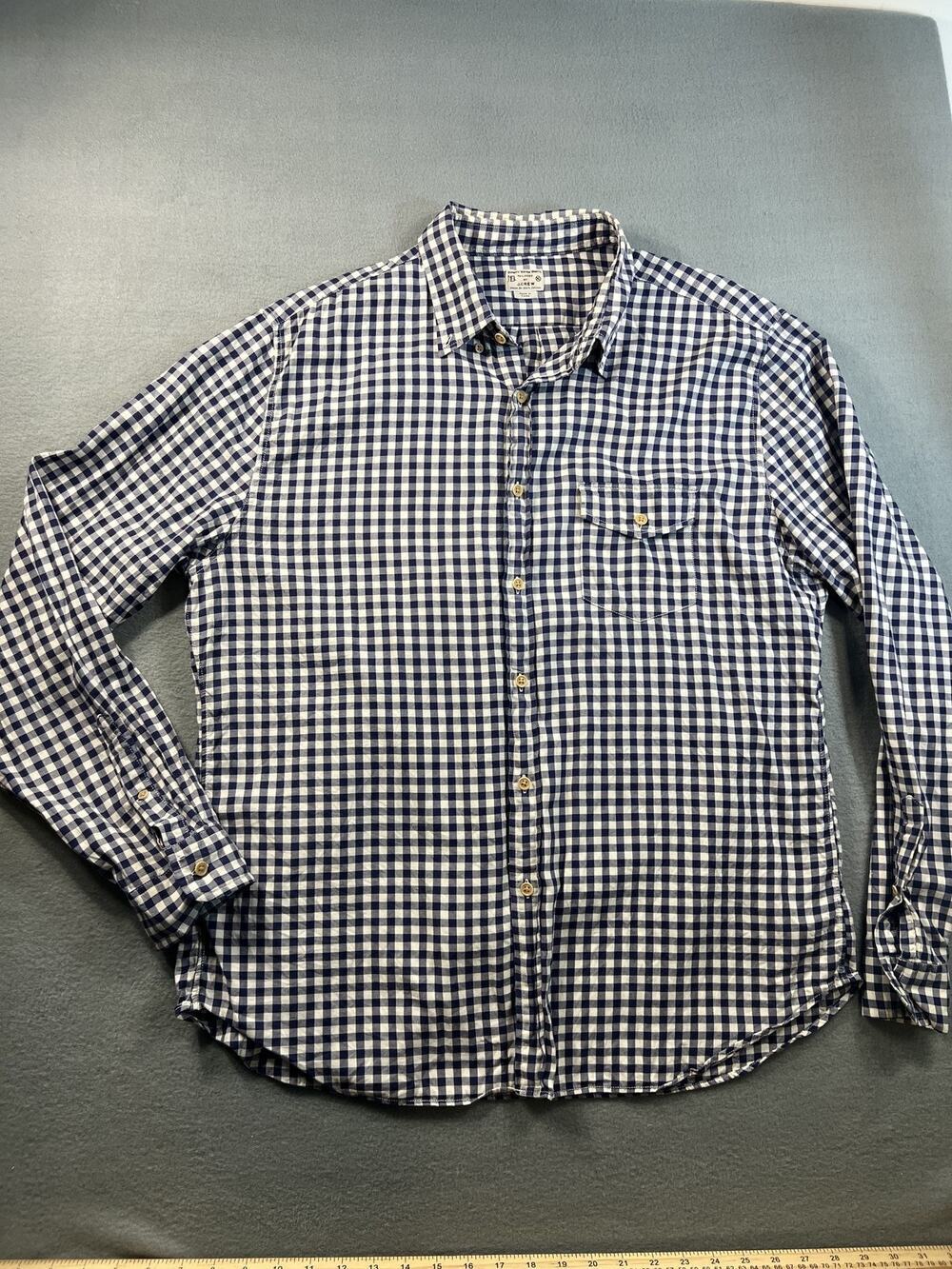 J.Crew Men's XL Blue White Gingham Long Sleeve Shirt 100% Cotton Casual Wear - Picture 1 of 8
